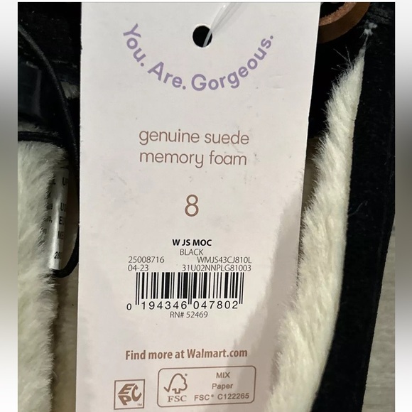 Joyspun Women's Suede Moccasins with Faux Shearling Lining, Size 8 - Picture 4 of 4